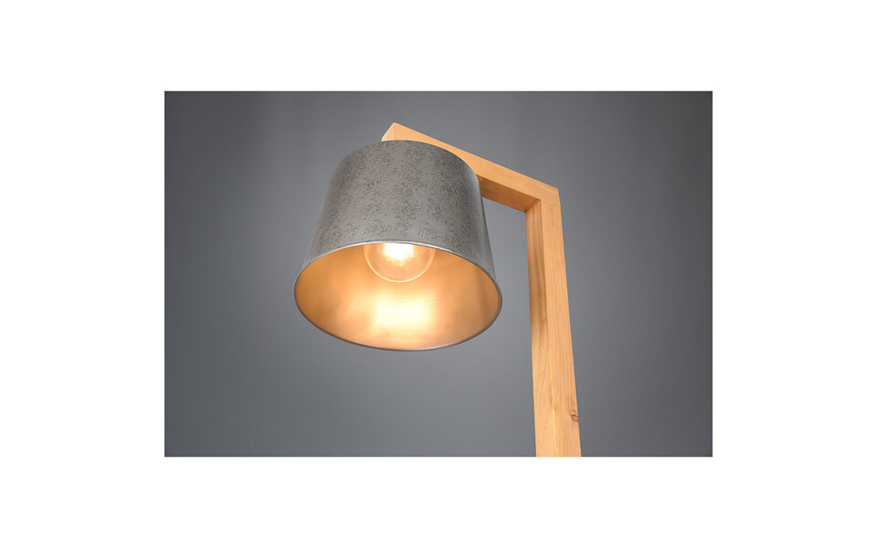 HLW LED LED Vloerlamp Rodano - Mat Bruin Houten Vloerlamp met E27 Fitting & Voetschakelaar