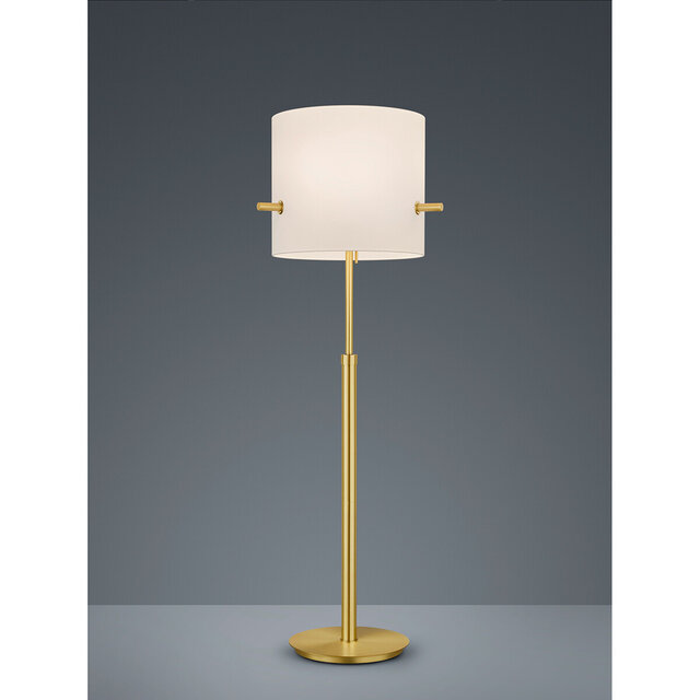 mat gouden LED vloerlamp met ronde kap en E27 fitting geschikt tot 60W verlichting