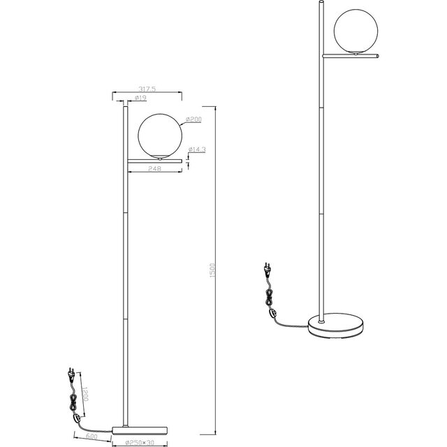 HLW LED Moderne LED Vloerlamp Trion Pora - Mat Zwart Aluminium, E14 Fitting