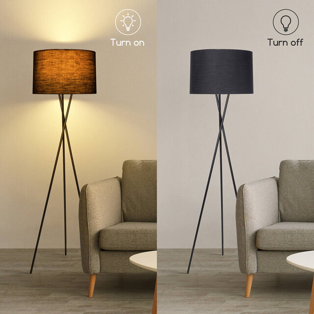 HLW LED LED Vloerlamp Aigi Romino - Zwarte Vloerlamp met E27 Fitting en Voetschakelaar