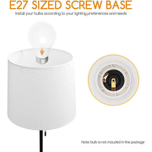 Zwarte en witte LED vloerlamp met ronde matzwarte aluminium kap en E27 fitting tot 60W