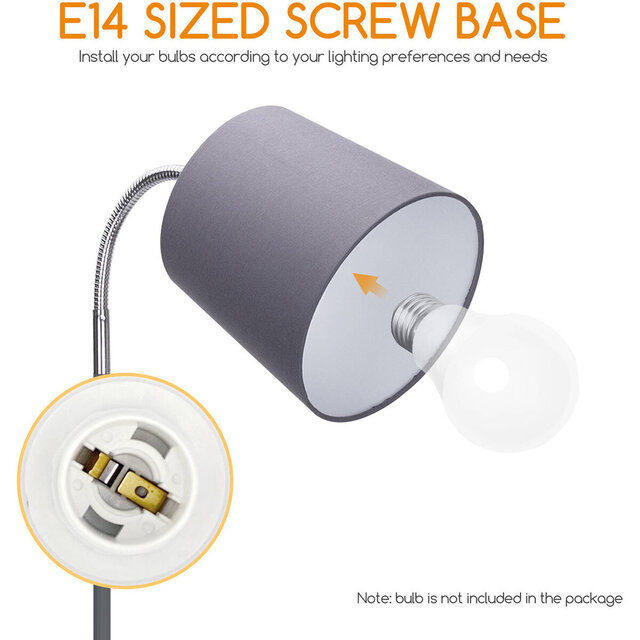 ronde matgrijze LED vloerlamp van aluminium met E14 fitting en maximaal 40W vermogen