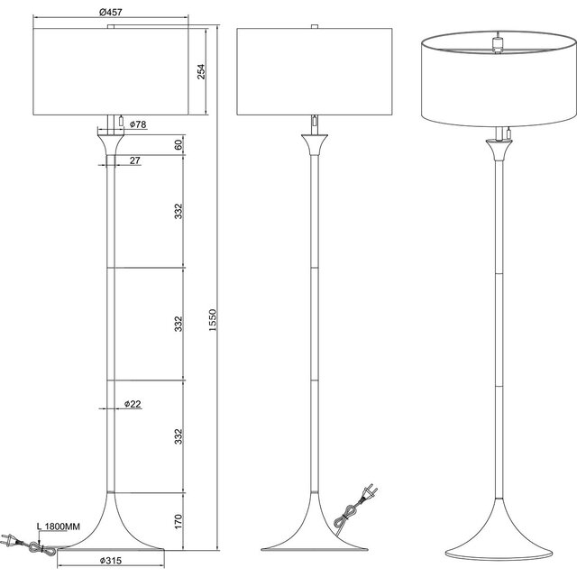 HLW LED LED Floor Lamp Trion Safari - Matte Black, 3-Light Round, E27 Fitting