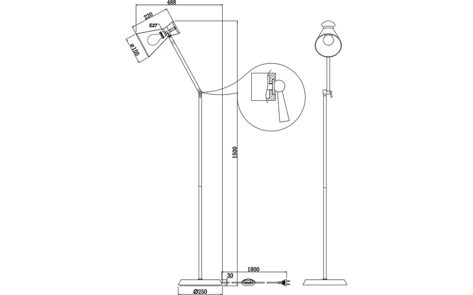 HLW LED LED Floor Lamp Trion Ewomi - Stylish Floor Lighting with E27 Fitting
