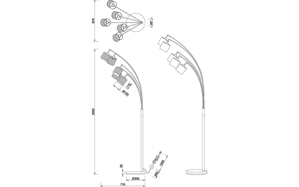 HLW LED LED Vloerlamp Trion Lazo - Mat Zwart Metalen Vloerlamp met 5 Lichtpunten