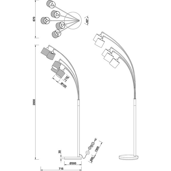 HLW LED LED Vloerlamp Trion Lazo - Mat Zwart Metalen Vloerlamp met 5 Lichtpunten HLW LED LED Vloerlamp Trion Lazo - Mat Zwart Metalen Vloerlamp met 5 Lichtpunten