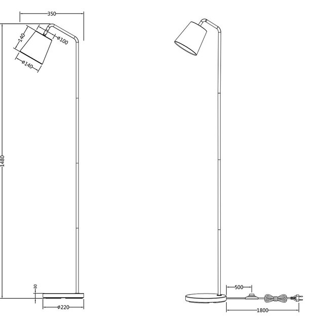 HLW LED LED Floor Lamp Adjustable - Matte White Metal Floor Lamp with E27 Fitting HLW LED LED Floor Lamp Adjustable - Matte White Metal Floor Lamp with E27 Fitting