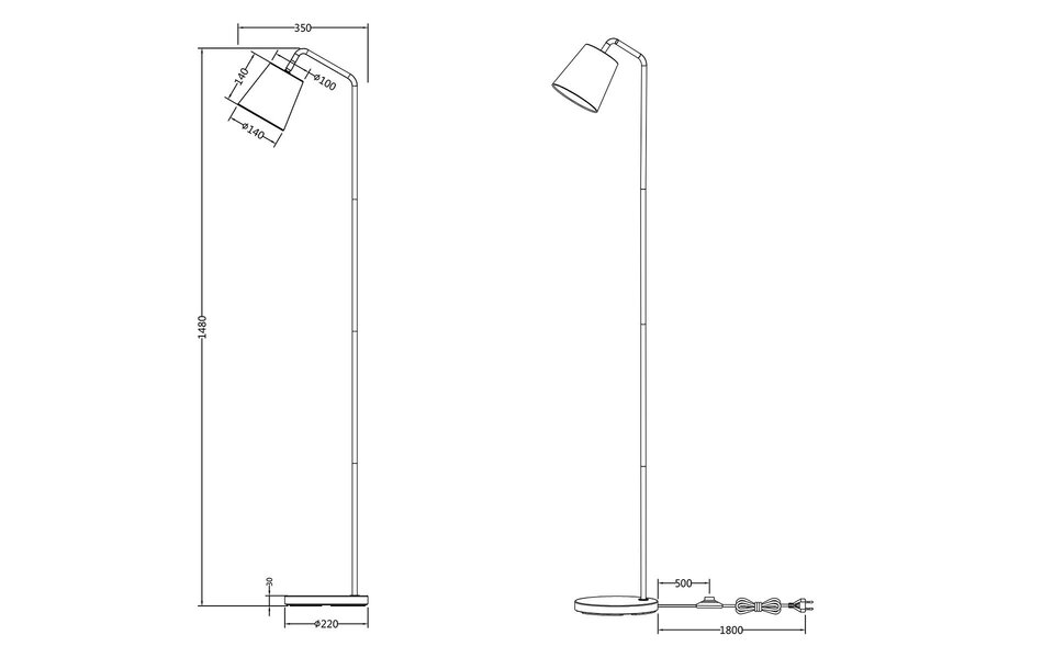 HLW LED LED Vloerlamp Verstelbaar - Mat Wit Metalen Vloerlamp met E27 Fitting HLW LED LED Vloerlamp Verstelbaar - Mat Wit Metalen Vloerlamp met E27 Fitting