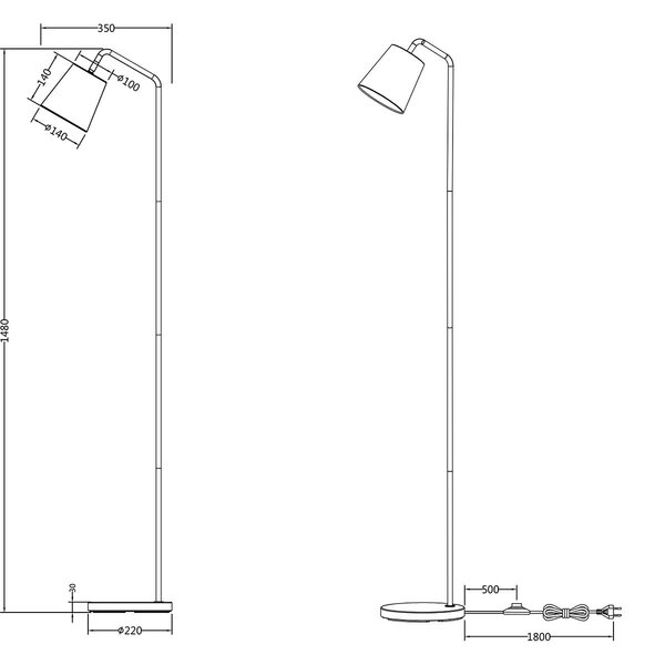 HLW LED LED Vloerlamp Verstelbaar - Mat Wit Metalen Vloerlamp met E27 Fitting HLW LED LED Vloerlamp Verstelbaar - Mat Wit Metalen Vloerlamp met E27 Fitting