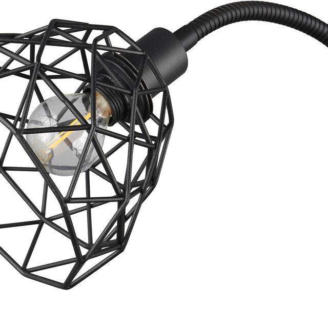 mat zwarte metalen LED vloerlamp met E27 fitting en maximaal 15W vermogen