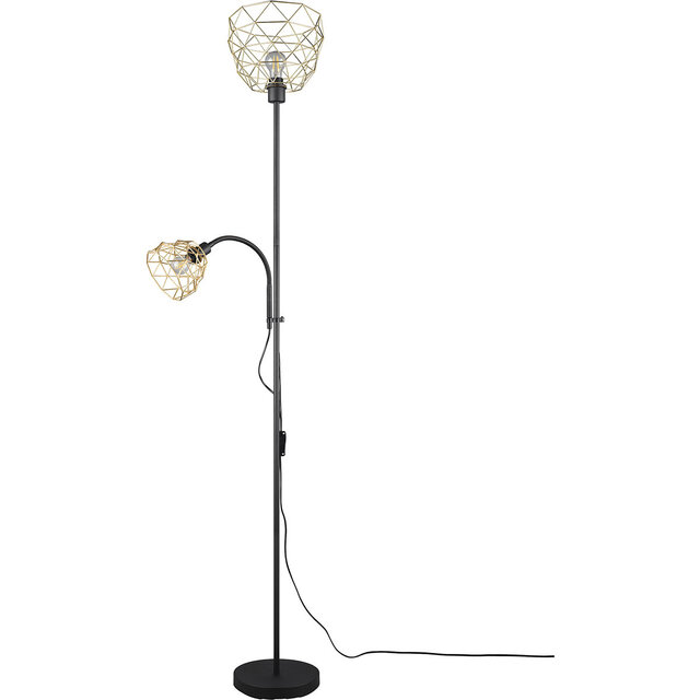 LED Vloerlamp Zwart Goud - Metalen Vloerlamp met Dubbele Lichtpunten Verlichting per ruimte