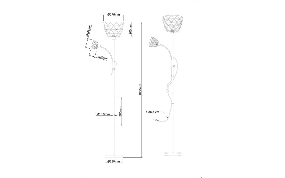 HLW LED LED Vloerlamp Zwart Goud - Stijlvolle Metalen Vloerlamp met E27 & E14 Fitting