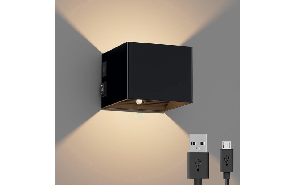 HLW LED Wireless LED Wall Lamp with Motion Sensor - Warm White 2700K - Aluminum & Rechargeable
