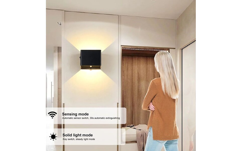 HLW LED Draadloze LED Wandlamp met Bewegingssensor - Warm Wit 2700K - Aluminium & Oplaadbaar