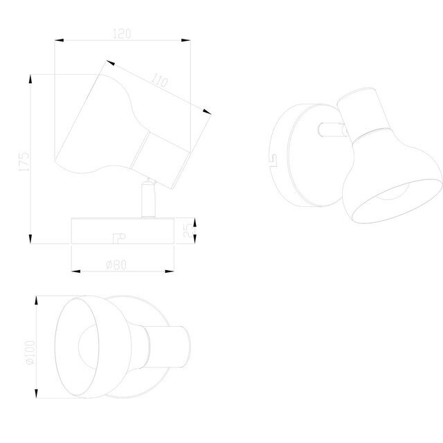 HLW LED LED Wandspot Trion Livori - Metalen witte spot met E14 fitting, ideaal voor LED verlichting