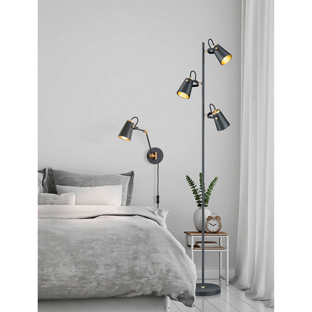 HLW LED LED Wandlamp Mat Zwart - Draaibare LED Vloerlamp met E14 Fitting en Aluminium