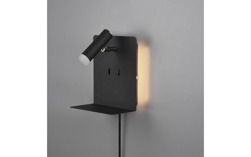 HLW LED LED Wall Lamp 6W Warm White 2700K–3000K Matte Black with USB Charging Function