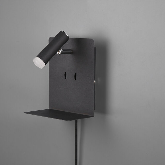 HLW LED LED Wall Lamp 6W Warm White 2700K–3000K Matte Black with USB Charging Function