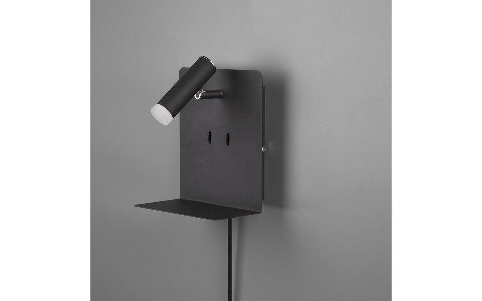 HLW LED LED Wall Lamp 6W Warm White 2700K–3000K Matte Black with USB Charging Function