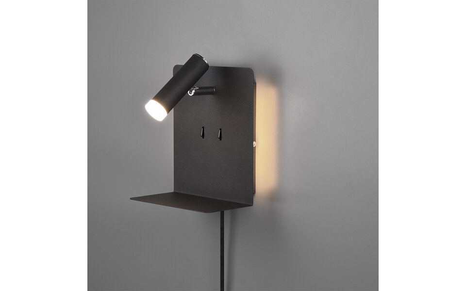 HLW LED LED Wall Lamp 6W Warm White 2700K–3000K Matte Black with USB Charging Function