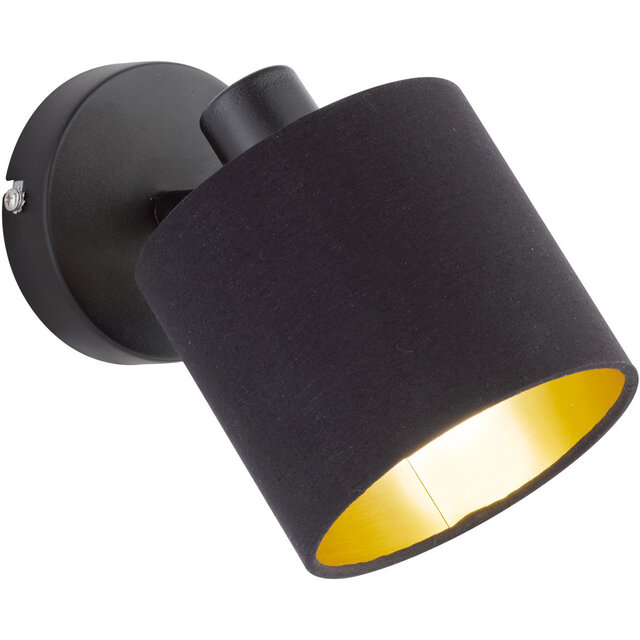 LED wandlamp | 28W (max) | E14 | Mat zwart | Gouden textiel Verlichting per ruimte