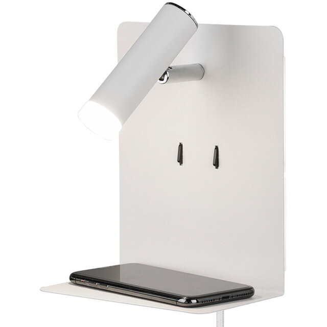 HLW LED LED Wandlamp Trion Elonant - 6W Warm Wit 3000K USB Oplaadfunctie - Mat Wit Aluminium