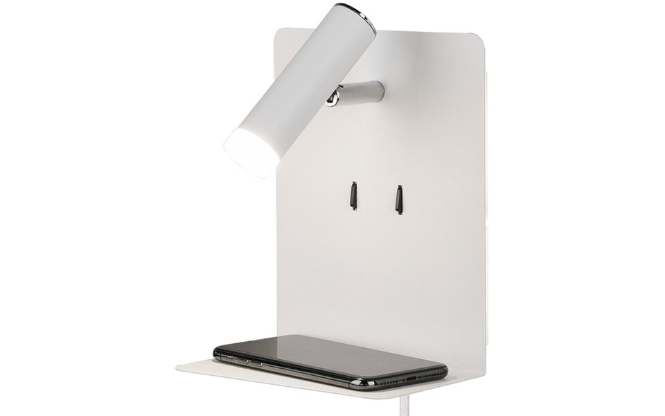 HLW LED LED Wandlamp Trion Elonant - 6W Warm Wit 3000K USB Oplaadfunctie - Mat Wit Aluminium