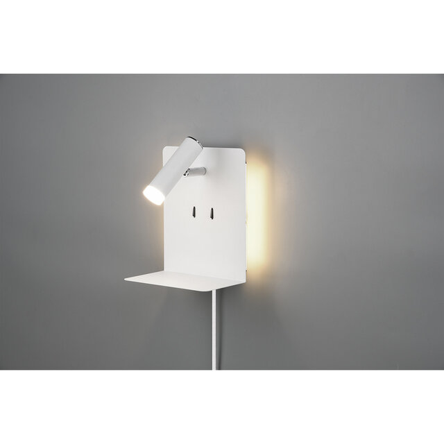 HLW LED LED Wandlamp Trion Elonant - 6W Warm Wit 3000K USB Oplaadfunctie - Mat Wit Aluminium