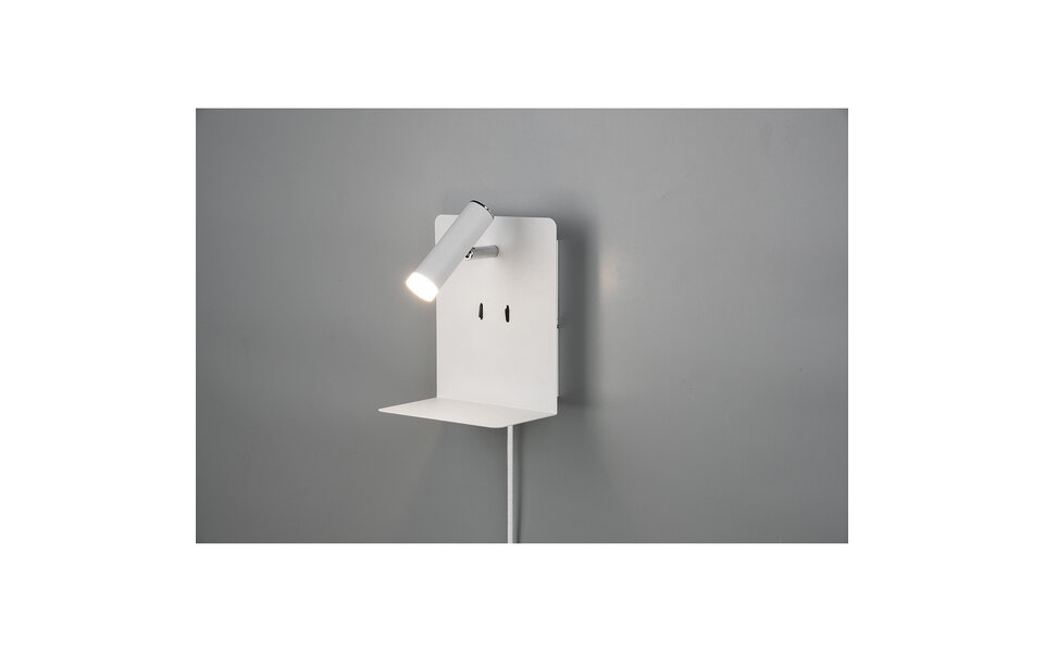 HLW LED LED Wandlamp Trion Elonant - 6W Warm Wit 3000K USB Oplaadfunctie - Mat Wit Aluminium