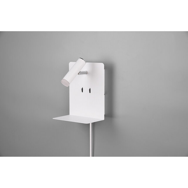 HLW LED LED Wandlamp Trion Elonant - 6W Warm Wit 3000K USB Oplaadfunctie - Mat Wit Aluminium