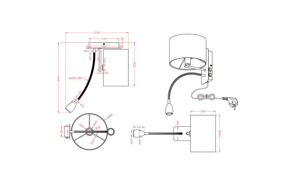 HLW LED LED Wandlamp 3W Warm Wit 2700K–3000K - Mat Wit Aluminium, Flexibele Arm