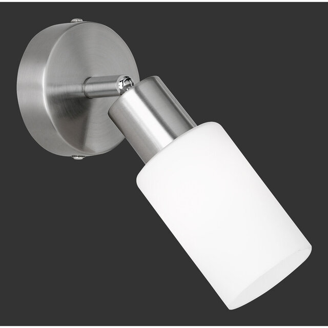 Moderne LED wandlamp van mat nikkel met rookglas en E14 fitting, 28W vermogen, aluminium behuizing