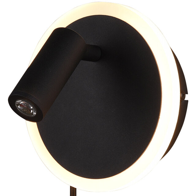 Ronde mat zwarte LED wandlamp 7W warm wit 3000K met 750 lumen en dubbele bediening Ronde mat zwarte LED wandlamp 7W warm wit 3000K met 750 lumen en dubbele bediening