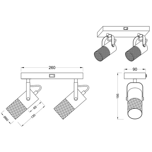 HLW LED LED Wall Spotlight Matte Black - 2-light E14 fitting, adjustable beam angle & aluminum