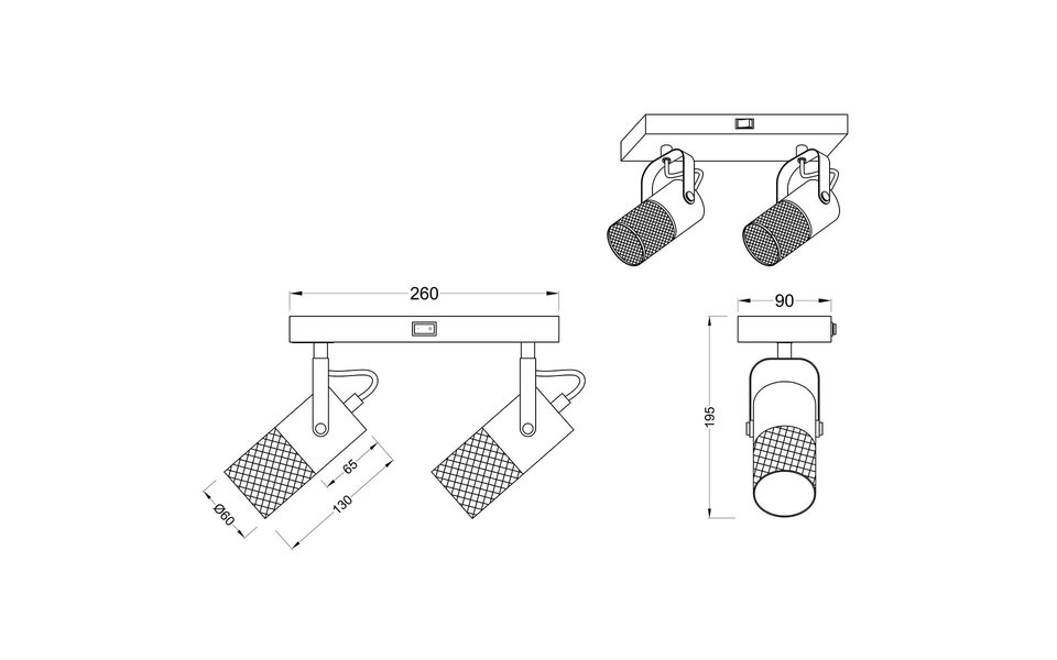 HLW LED LED Wall Spotlight Matte Black - 2-light E14 fitting, adjustable beam angle & aluminum