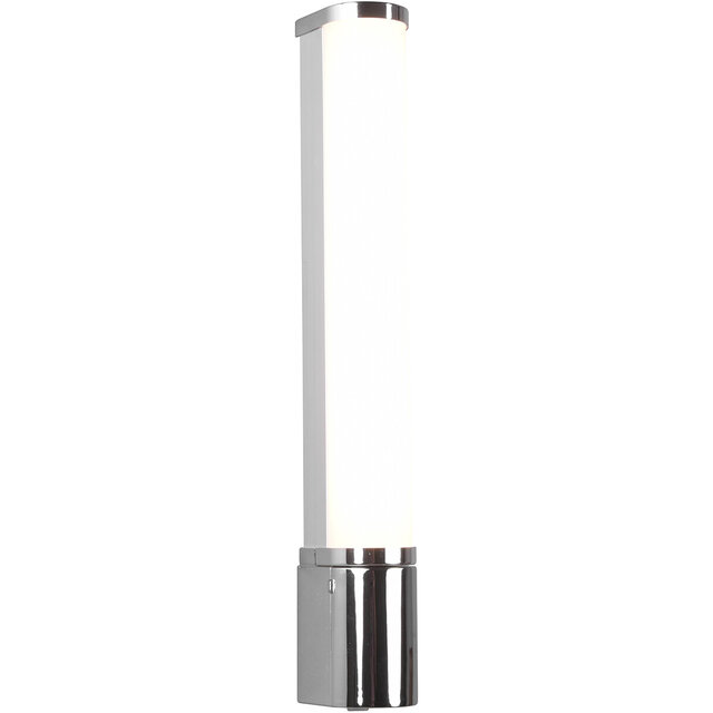 Ronde chromen LED wandlamp met 8W vermogen, 850 lumen en warm wit licht van 3000K met stopcontact