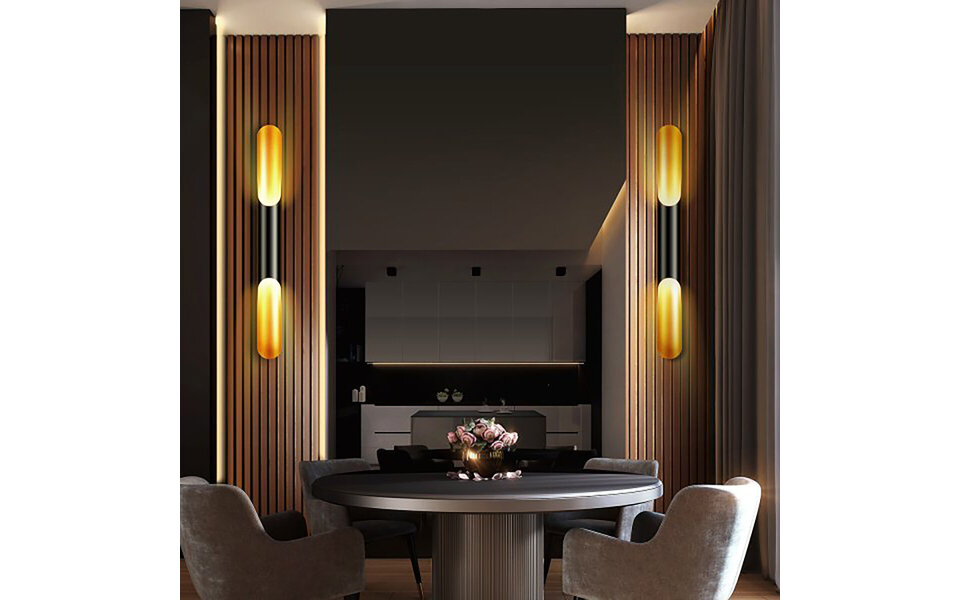 HLW LED LED Wandlamp - Mat Zwart & Gouden Aluminium - 2-lichts Up & Down Verlichting