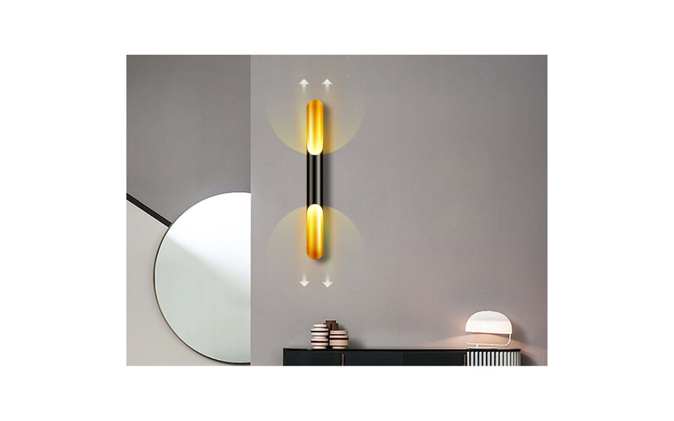 HLW LED LED Wandlamp - Mat Zwart & Gouden Aluminium - 2-lichts Up & Down Verlichting