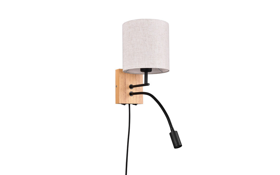 HLW LED LED Wandlamp Trion Ilay met natuurhout, dubbele lichtpunten en E27 fitting HLW LED LED Wandlamp Trion Ilay met natuurhout, dubbele lichtpunten en E27 fitting