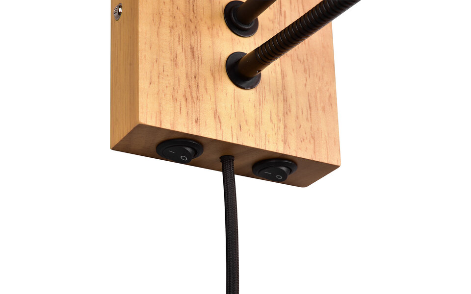 HLW LED LED Wall Lamp Trion Ilay with natural wood, double light points, and E27 fitting HLW LED LED Wall Lamp Trion Ilay with natural wood, double light points, and E27 fitting