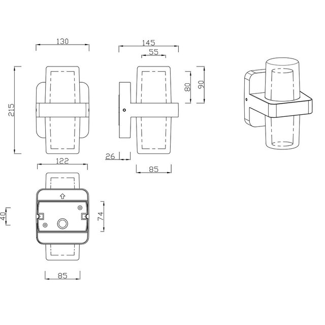 HLW LED LED Wall Lamp Matte Black - 2 Light Points, Warm White 3000K, 3.5W LED Wall Lamp