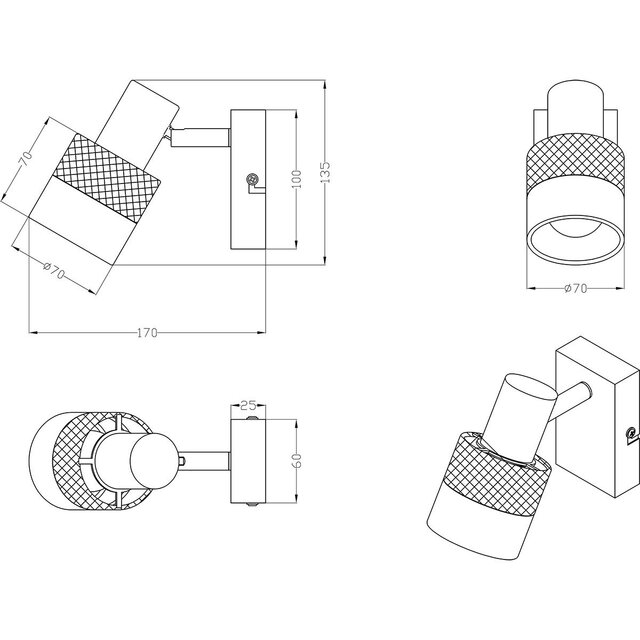 HLW LED LED Wandspot Mat Zwart - Metalen LED Vloerlamp met E14 fitting en LED Spot