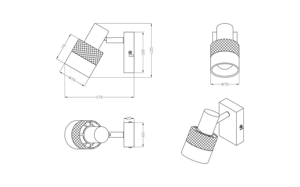HLW LED LED Wall Spotlight Matte Black - Metal LED Floor Lamp with E14 fitting and LED Spotlight