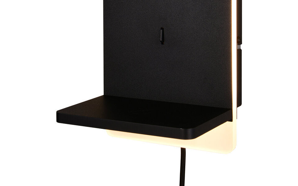 HLW LED LED Wall Lamp Dimmable in Matte Black with Warm White Light 2700K–3000K and Charging Station