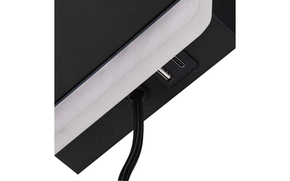 HLW LED LED Wall Lamp Dimmable in Matte Black with Warm White Light 2700K–3000K and Charging Station