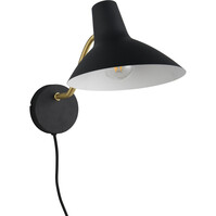 LED wandlamp | 10W max | Zwart/Goud | E27 | Flexarm + snoer
