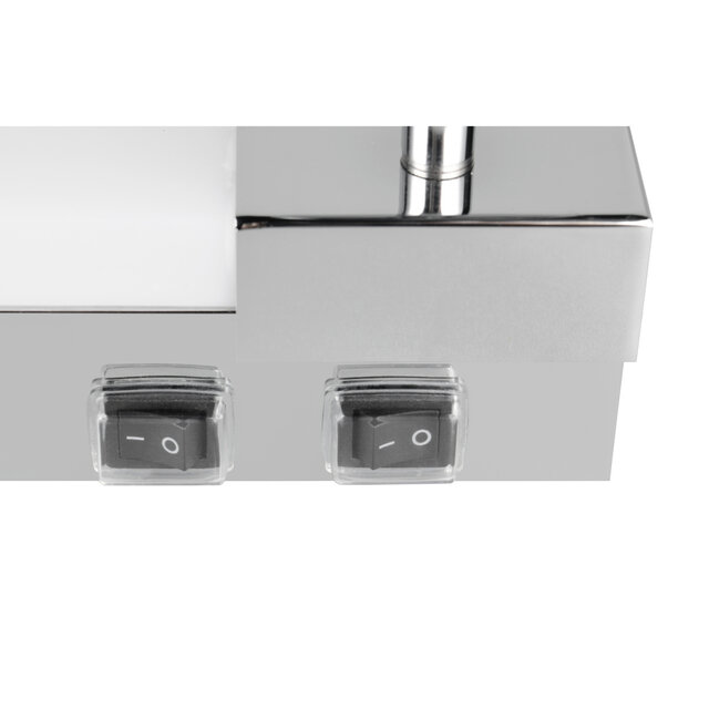 Moderne chromen LED wandlamp met 6,5W vermogen en twee GU10 spots, instelbaar licht 2300-4000K IP44