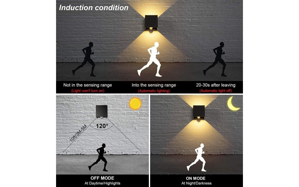 Velvalux LED wall lamp with sensor - Waterproof IP65 - Adjustable beam angle - Warm white 2700K–3000K - 6W LED - Black & White