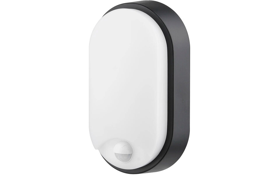 HLW LED LED Wandlamp met Sensor 15W - Zwart Ovaal & Witte Vloerlamp, Koud Wit 6000K, IP54