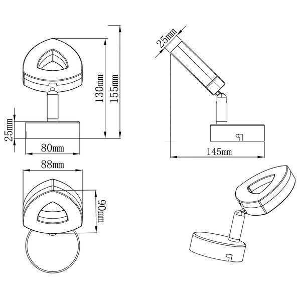 HLW LED LED Wandspot - Mat Chroom Aluminium - 4W LED Spot Warm Wit 2700K–3000K HLW LED LED Wandspot - Mat Chroom Aluminium - 4W LED Spot Warm Wit 2700K–3000K